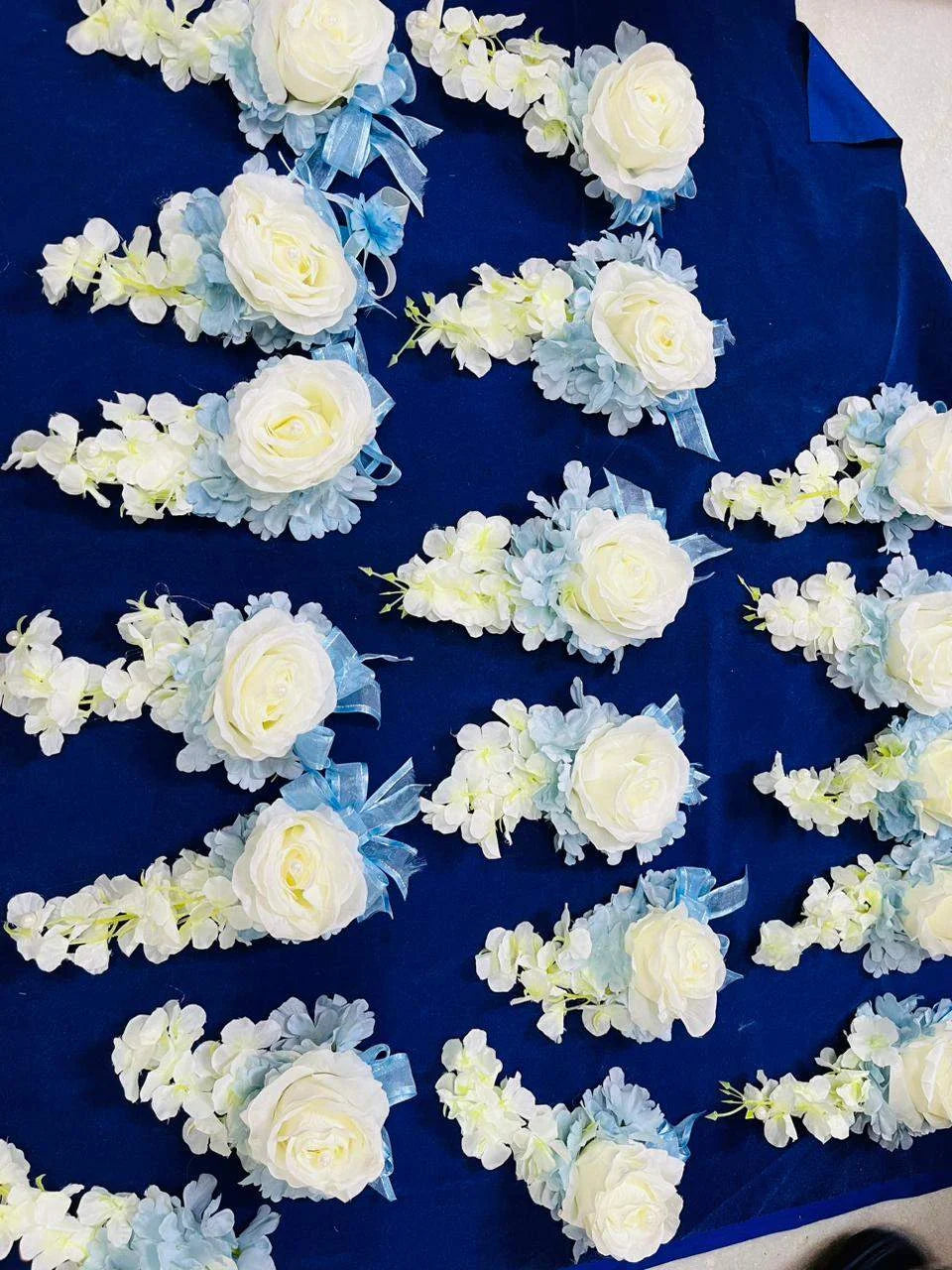 White blue rose floral brooch