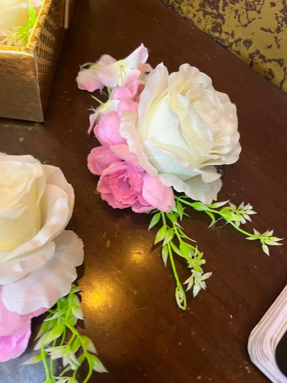 White pink floral brooch