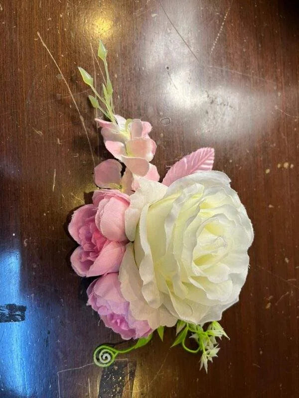 White pink floral brooch