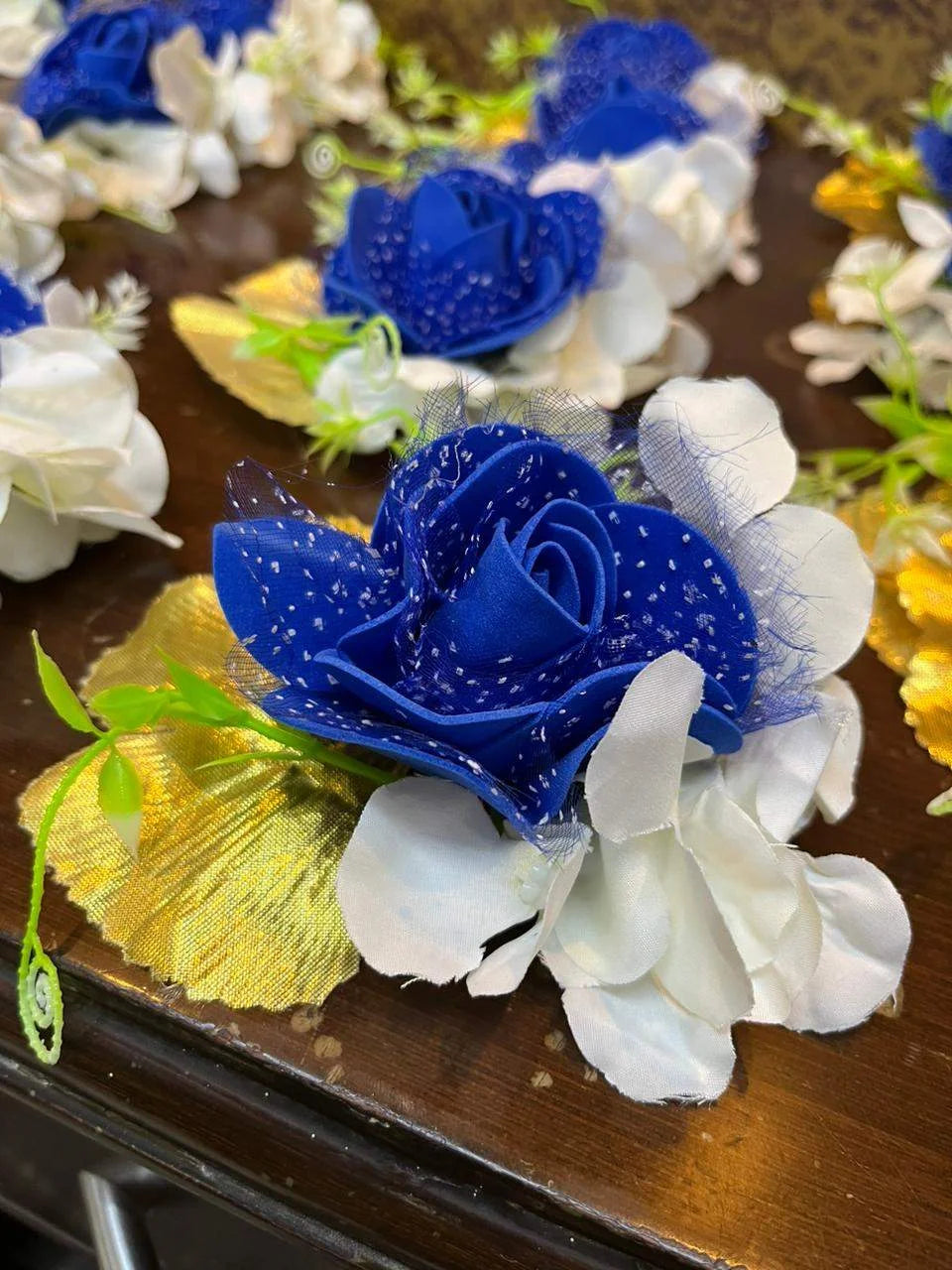 Blue rose floral brooch