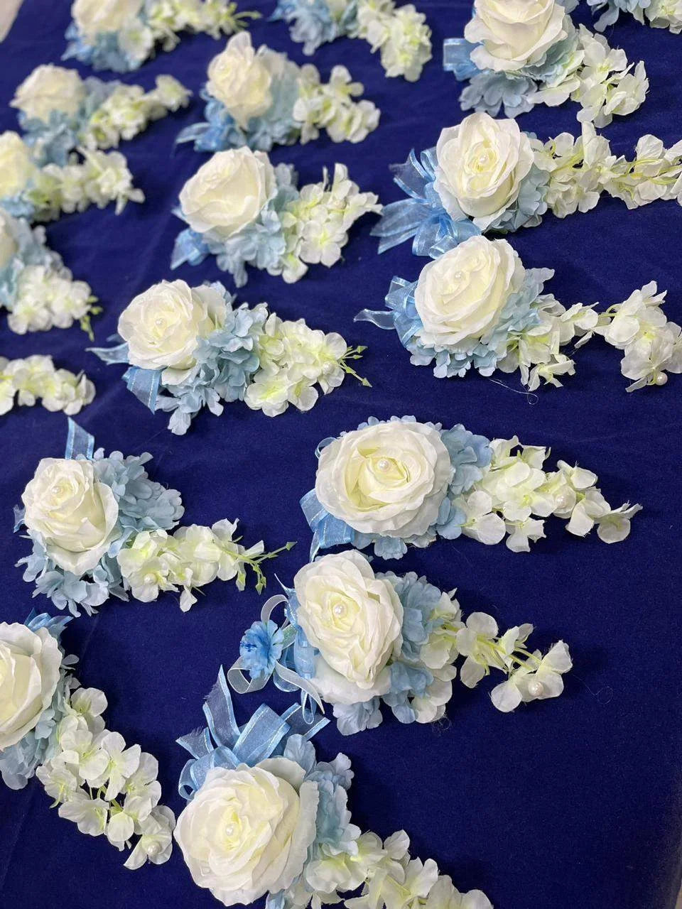 White blue rose floral brooch